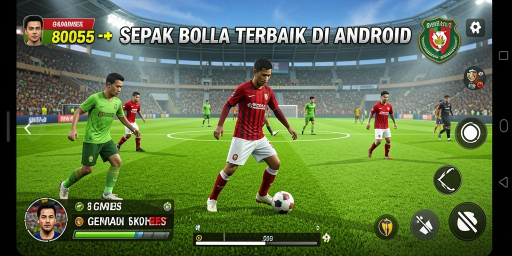 Tampilan gameplay mendebarkan di 8055 dengan aksi sepak bola nyata.
