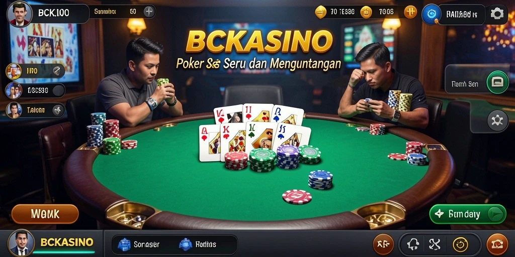 Tampilan gameplay poker BCKASINO yang mendebarkan dan interaktif.