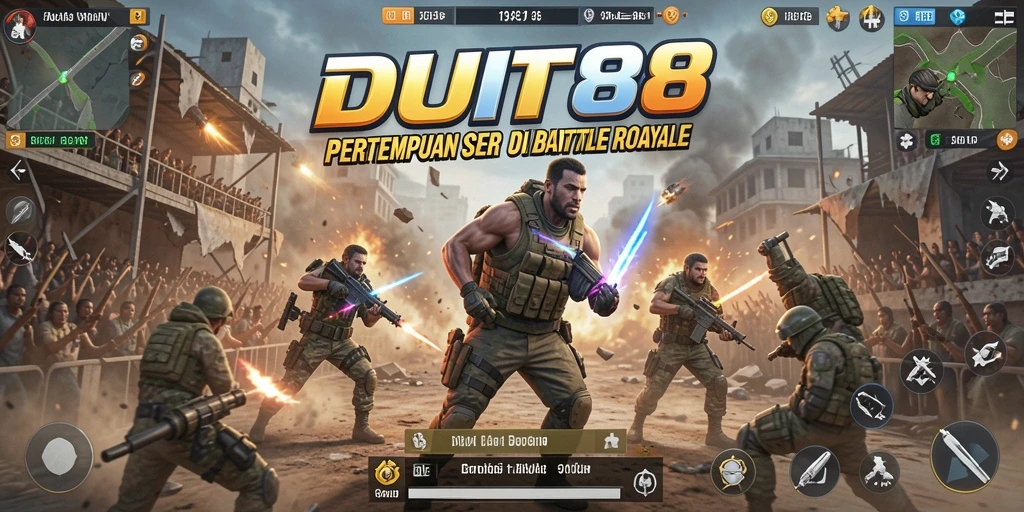 Screenshot gameplay DUIT8 yang penuh aksi di medan perang.